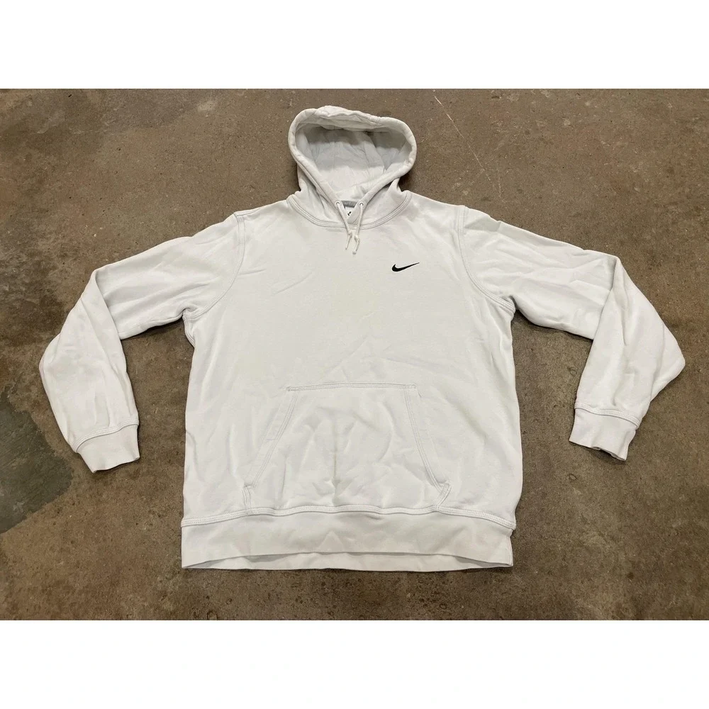 Nike Hoodie Mens‎ Large White Fleece Pullover Kangaroo Pocket Gym Training